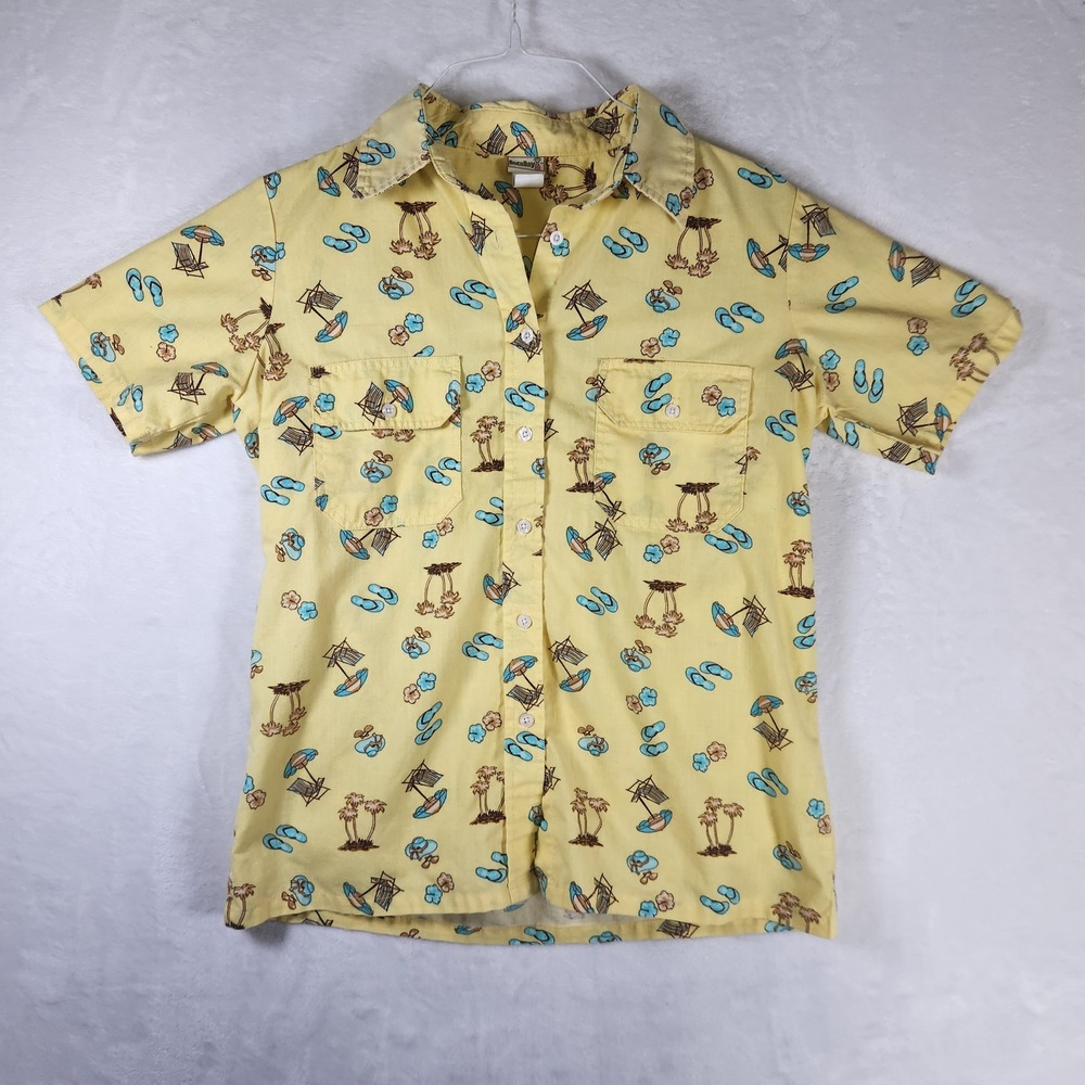 Boca Bay Novelty Print Button Down Shirt Palm Tree Flip‎ Flop Beach M